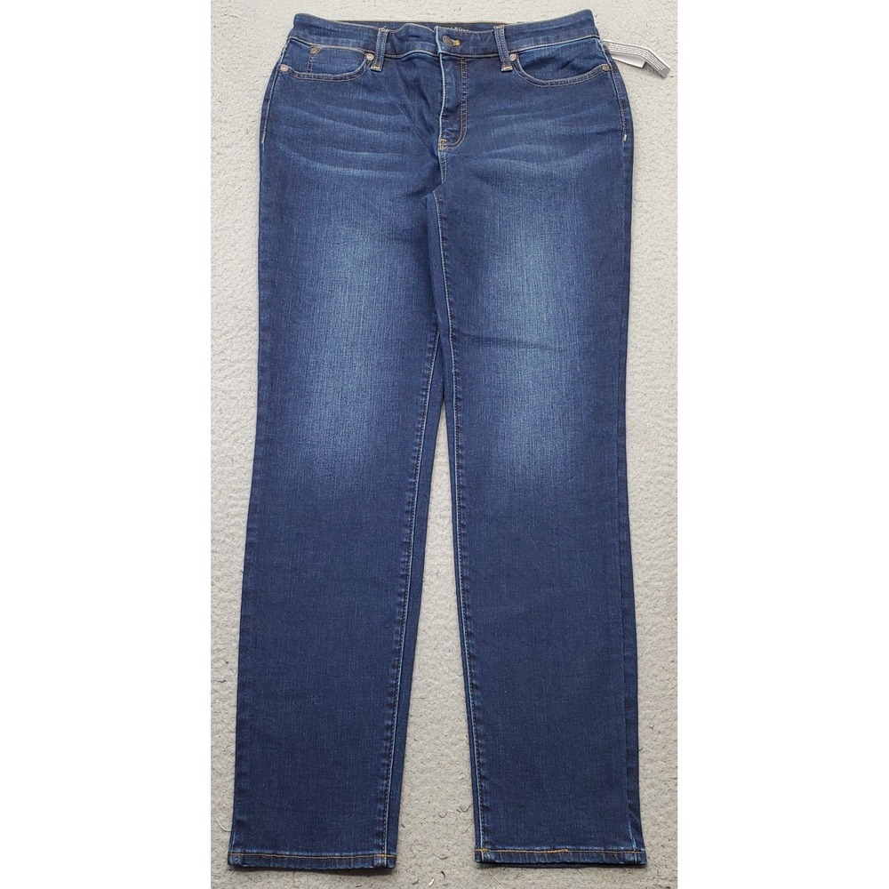 Talbots Slim Ankle Jeans Womens 6 Blue Denim Dark Wash Whiskered Faded Stretch